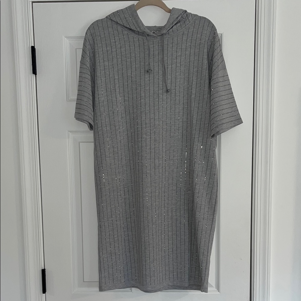 VOCAL Gray Hooded Dress with Sparkle Details